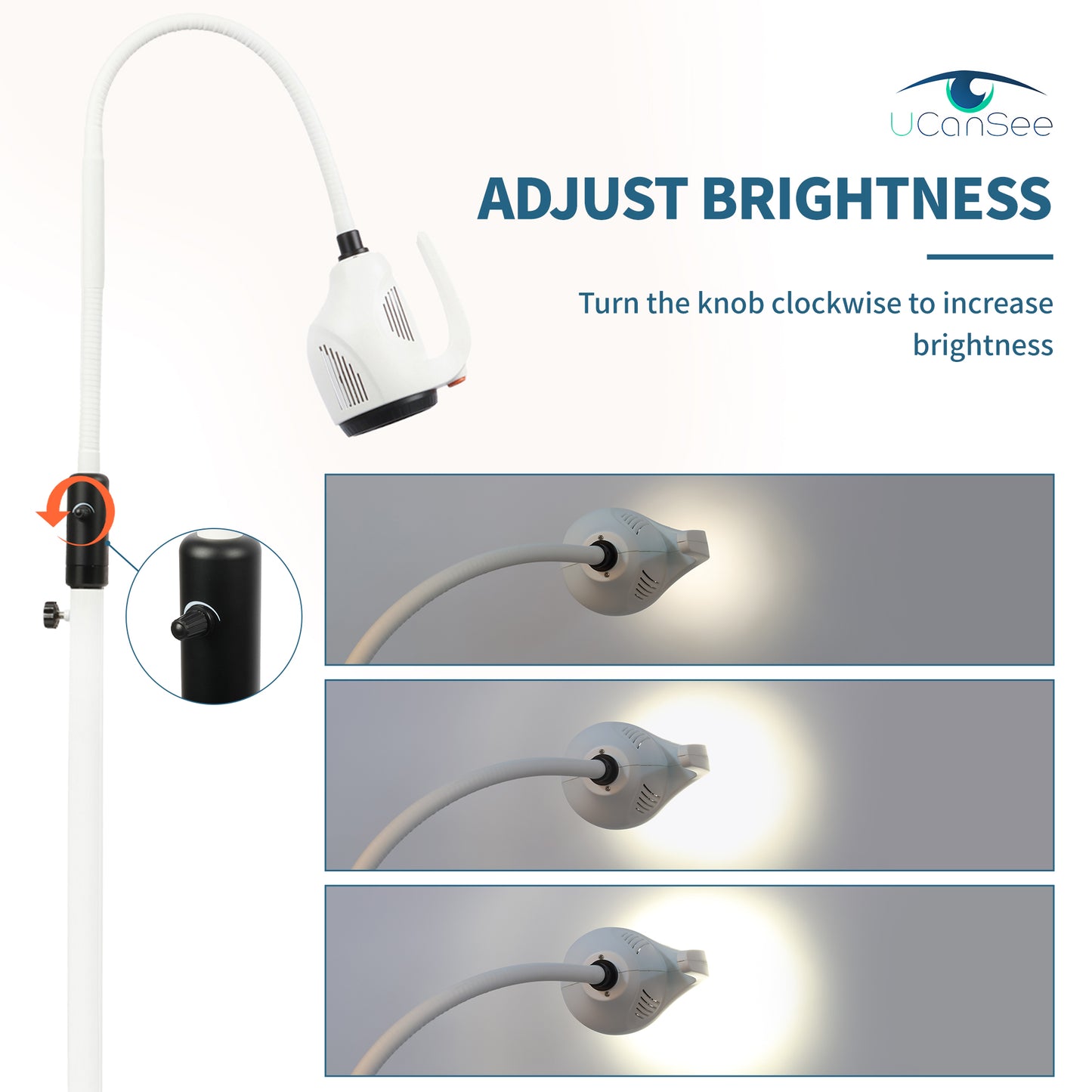 LED Inspection Light with 7×3W LEDs, Dimmable Brightness, Flexible Gooseneck & Floor Stand