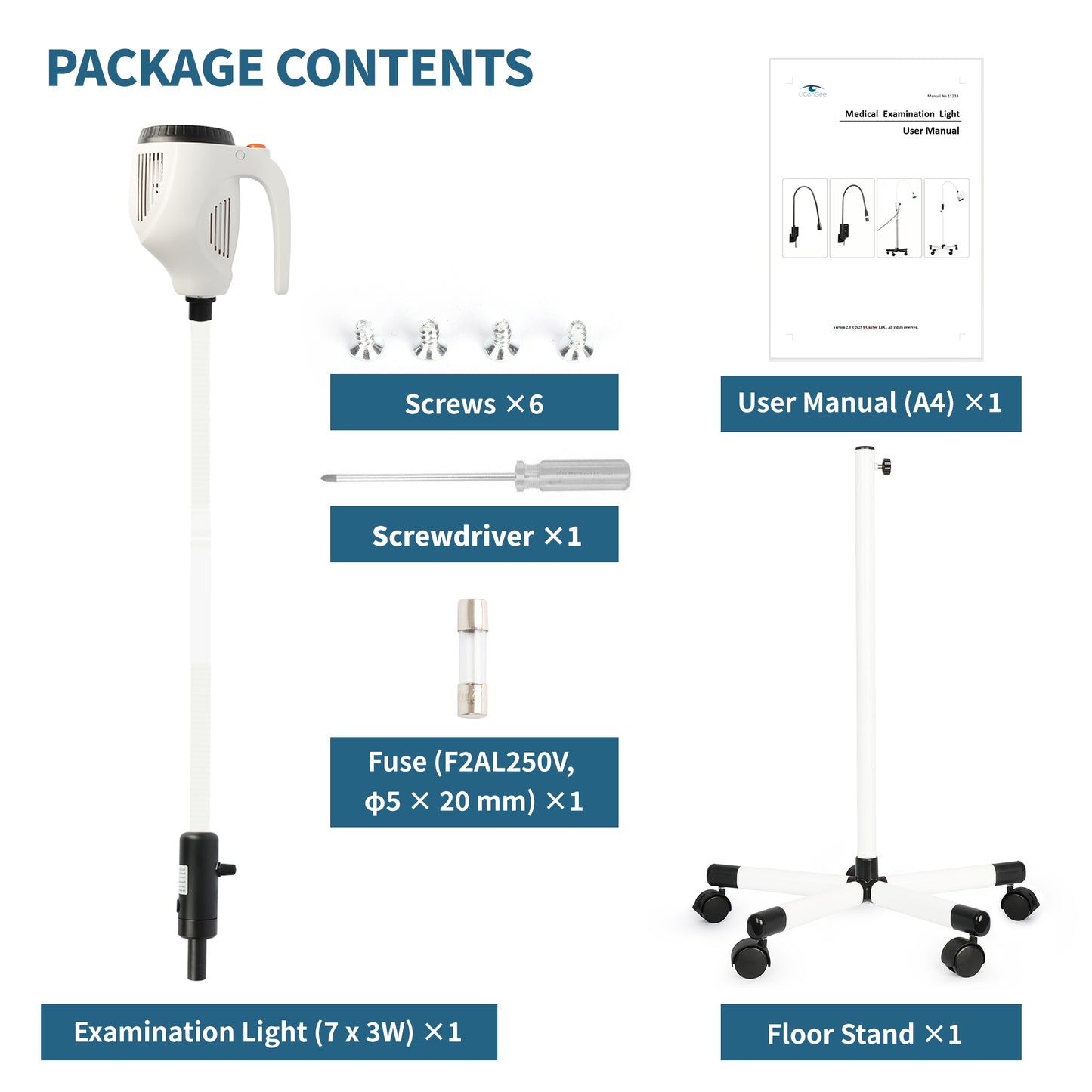 LED Inspection Light with 7×3W LEDs, Dimmable Brightness, Flexible Gooseneck & Floor Stand