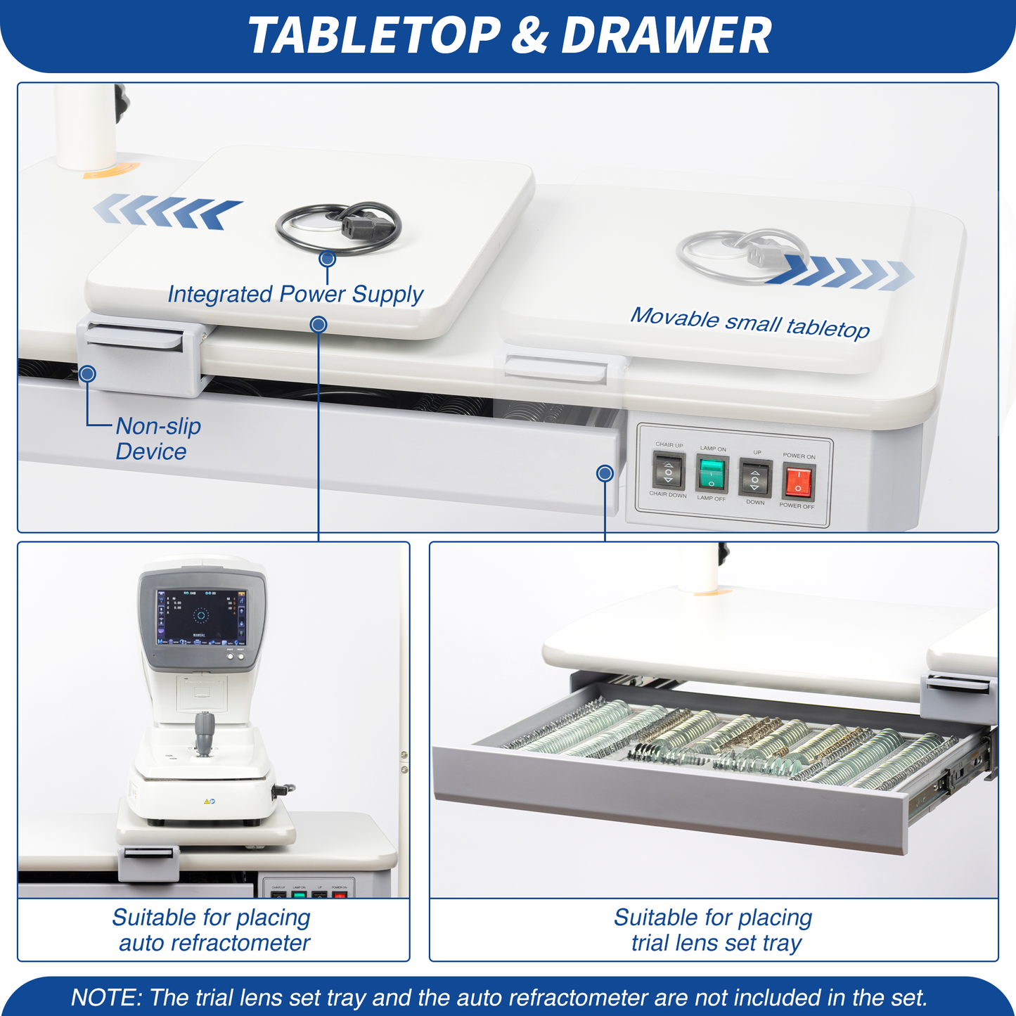 Ophthalmic Combination Table Optometrist Motorized Lift Work Table(35.2" x 18.9")