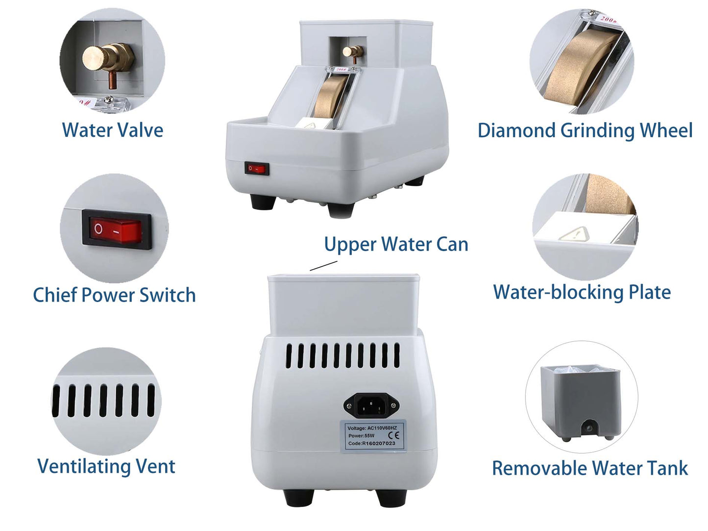 Manual Lens Grinder Optical Hand Edger 35WV Single Wheel DC Motor