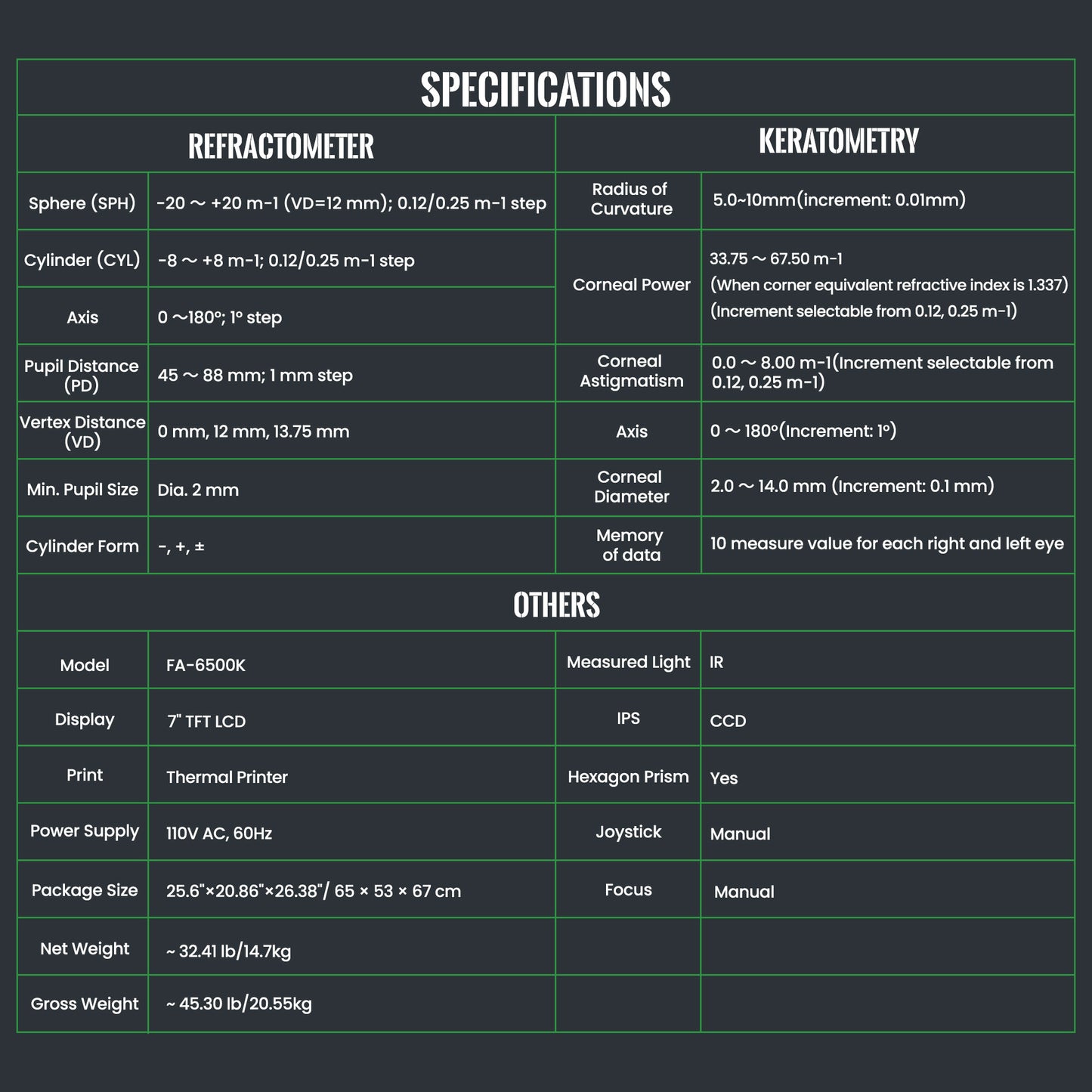 Auto Refractor Autorefractor Refractometer Keratometry 7" TFT LCD Screen CE FDA Certification