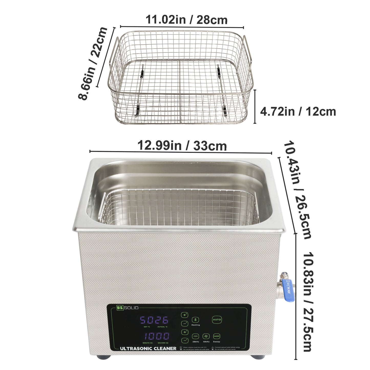 10L Ultrasonic Cleaner – Dual Frequency 28/40kHz with Heater, Timer & Degas Function