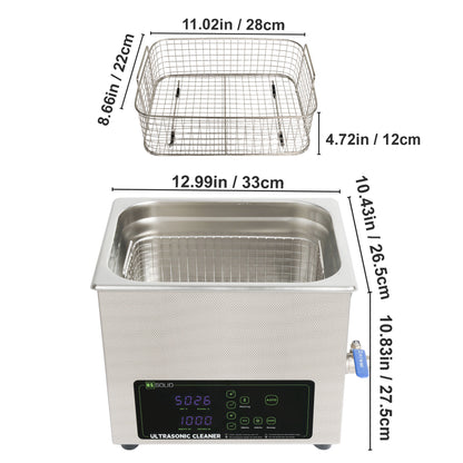 10L Ultrasonic Cleaner – Dual Frequency 28/40kHz with Heater, Timer & Degas Function