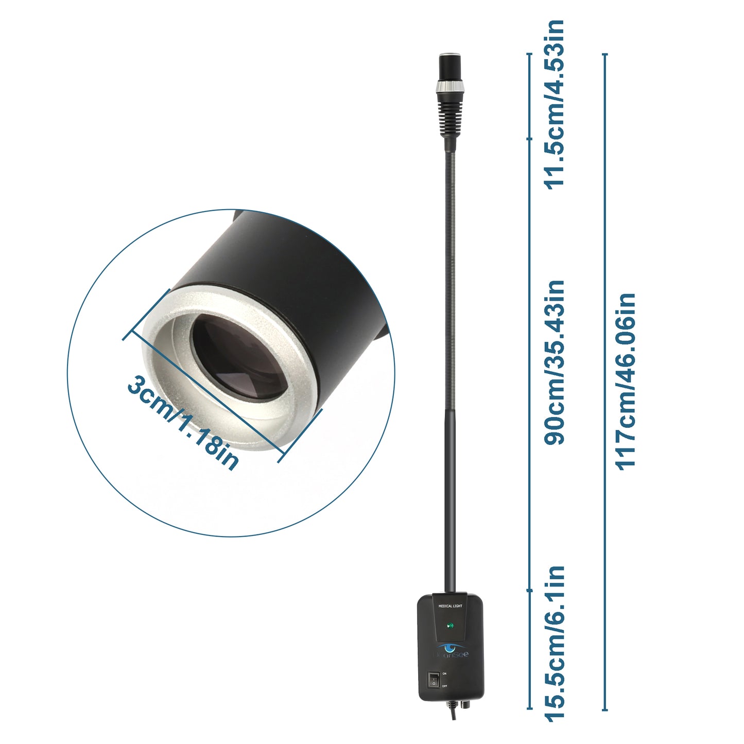 Medical Examination Light, 5W LED Procedure Lamp with Flexible Arm & Adjustable Spot Size – For Clinics and Industrial Use