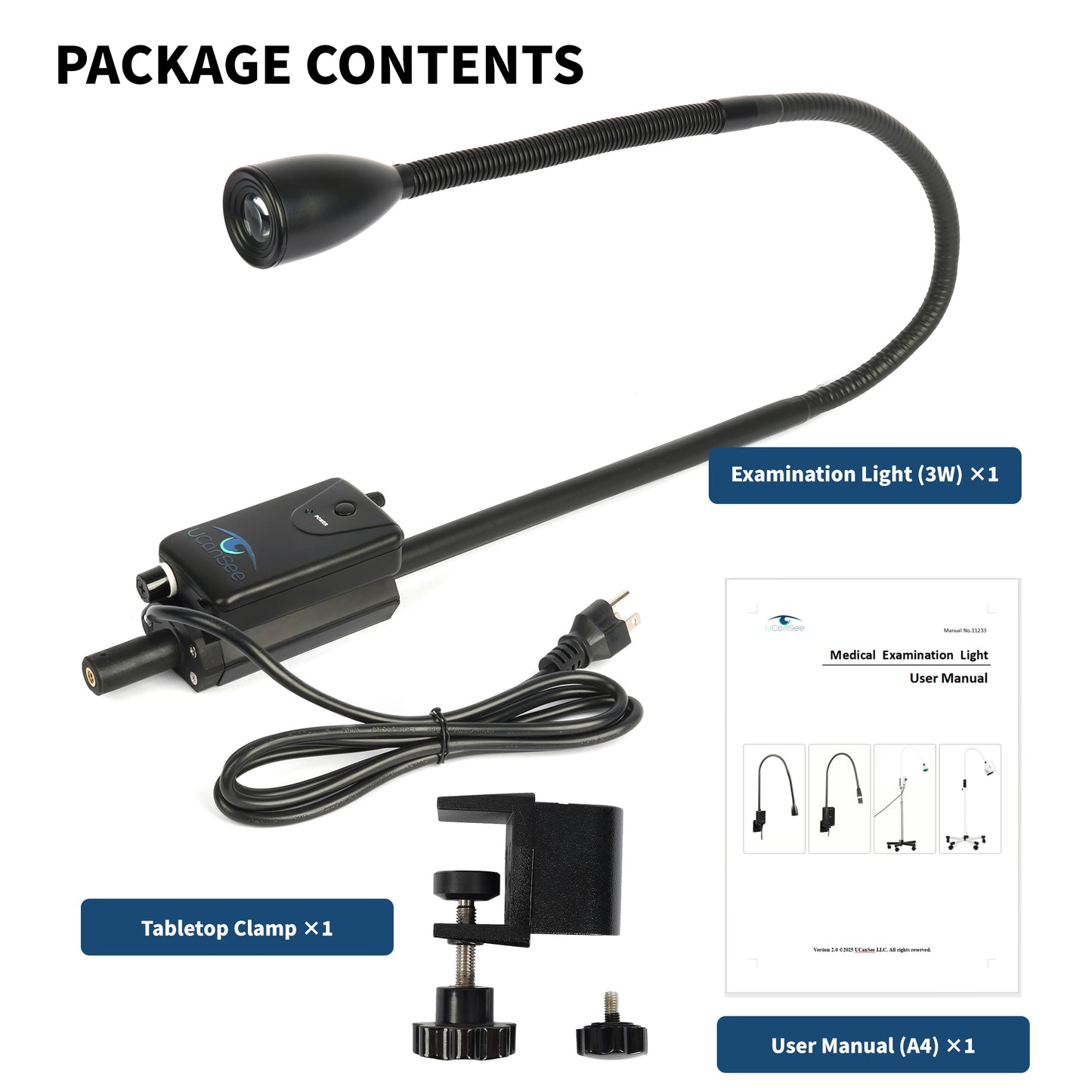 LED Examination Light with Adjustable Brightness, Flexible Arm & Desk Clamp – High-CRI LED Task Lighting for Clinics and Workbenches