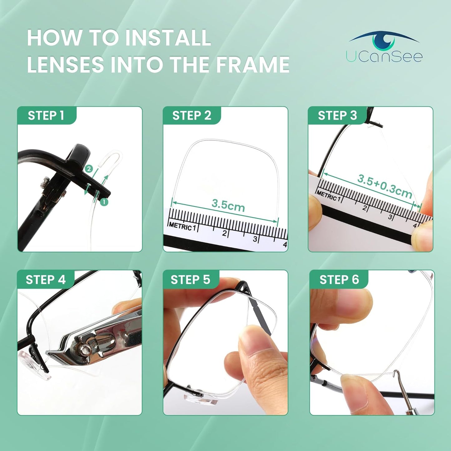 UCanSee Semi-Rimless Glasses Repair Kit – Includes Hook for Lens Installation and 65.6FT Nylon Line (0.55mm Diameter)