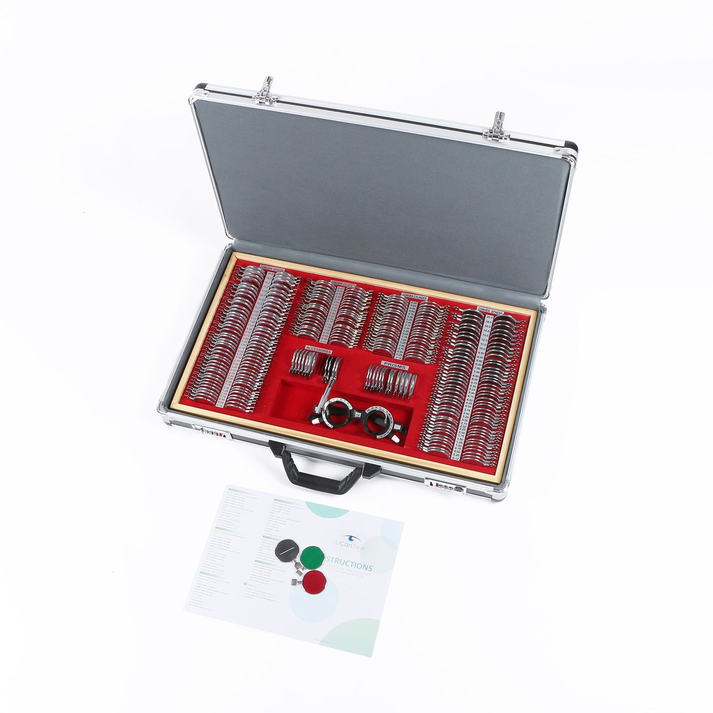 Juego de lentes de prueba UCanSee® 266 Kit óptico Estuche de aluminio Borde metálico Grado A