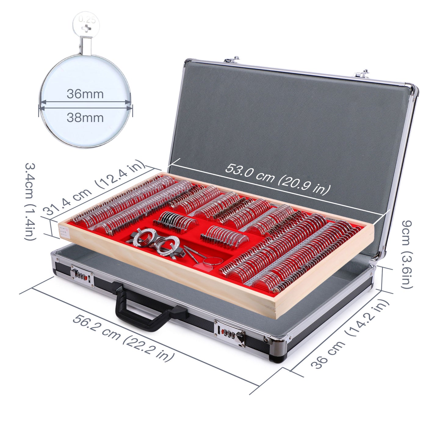 Juego de lentes de prueba UCanSee® 266 Kit óptico Estuche de aluminio Borde metálico Grado A