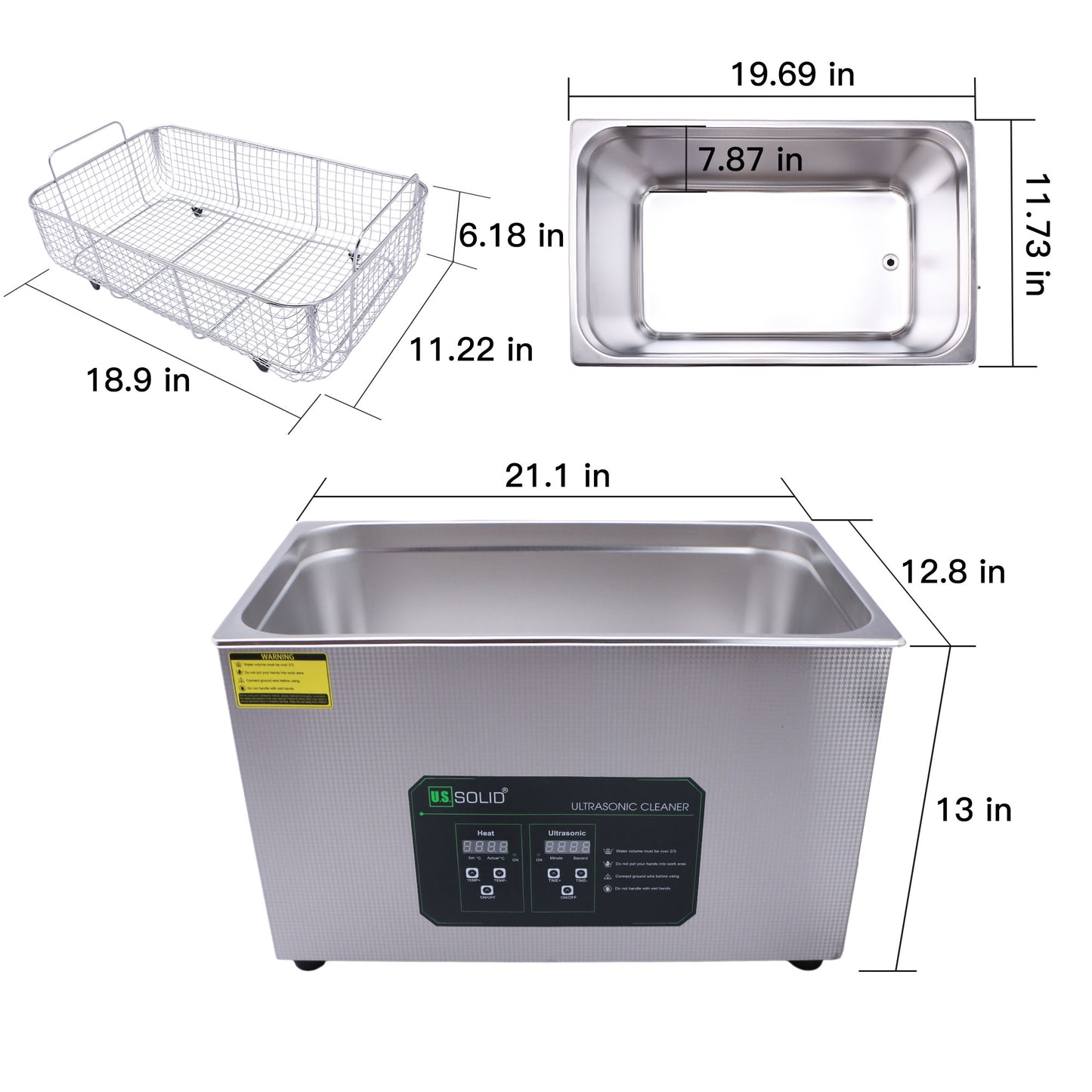 Limpiador ultrasónico de acero inoxidable sólido de 40 kHz de 30 l de EE. UU.