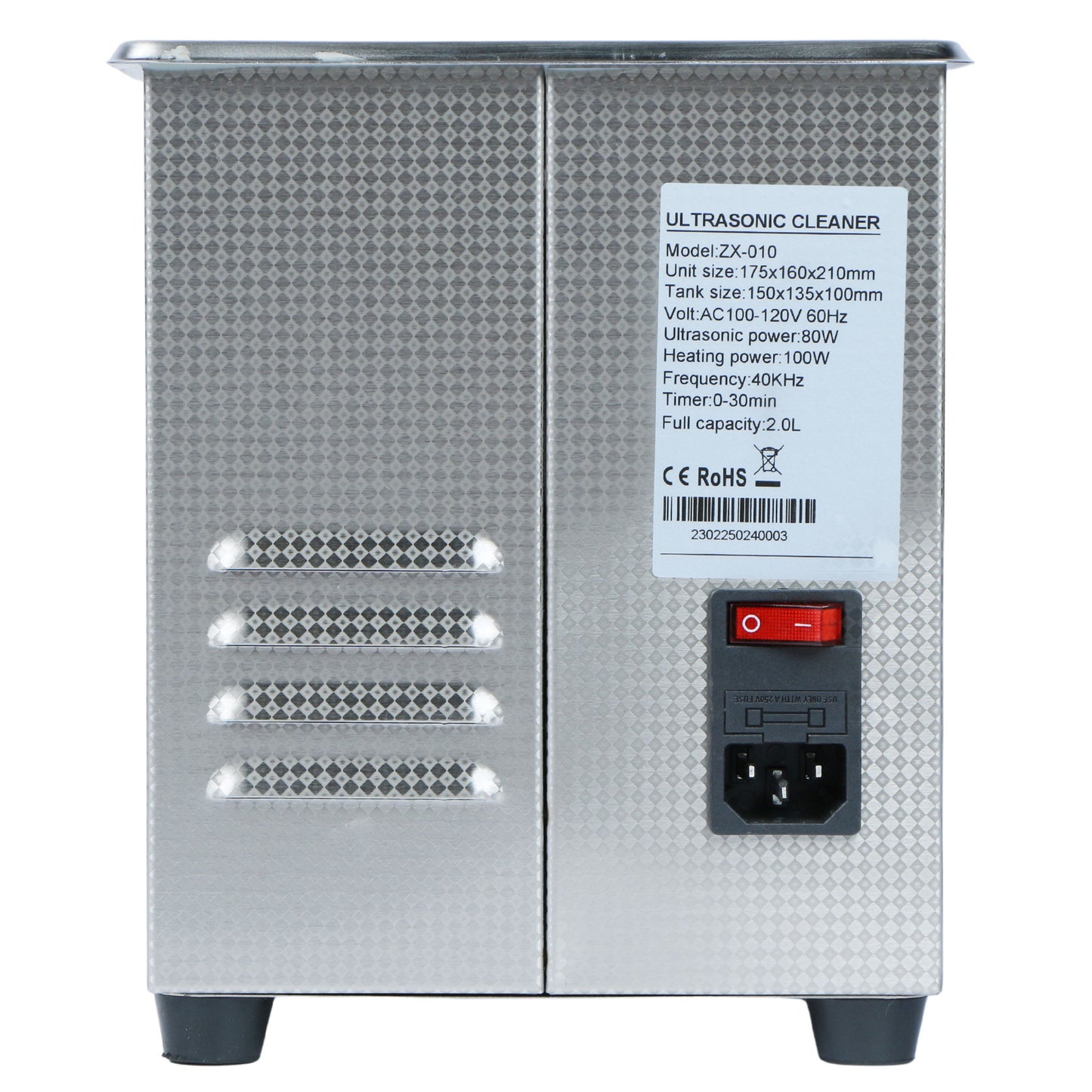 Limpiador ultrasónico de acero inoxidable sólido de 2 l y 40 kHz con control giratorio