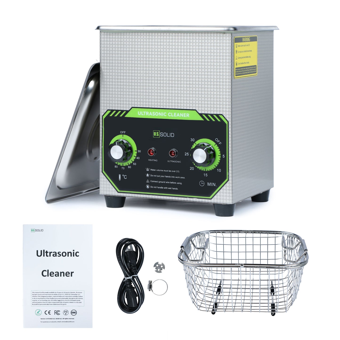 Limpiador ultrasónico de acero inoxidable sólido de 2 l y 40 kHz con control giratorio