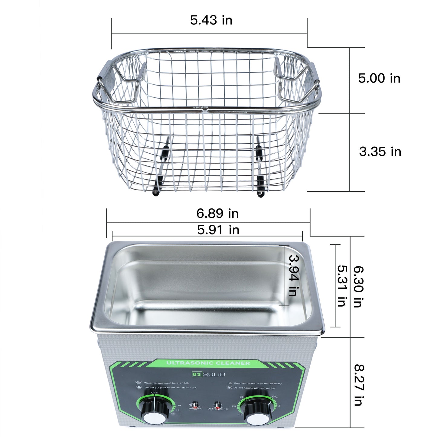 Limpiador ultrasónico de acero inoxidable sólido de 2 l y 40 kHz con control giratorio
