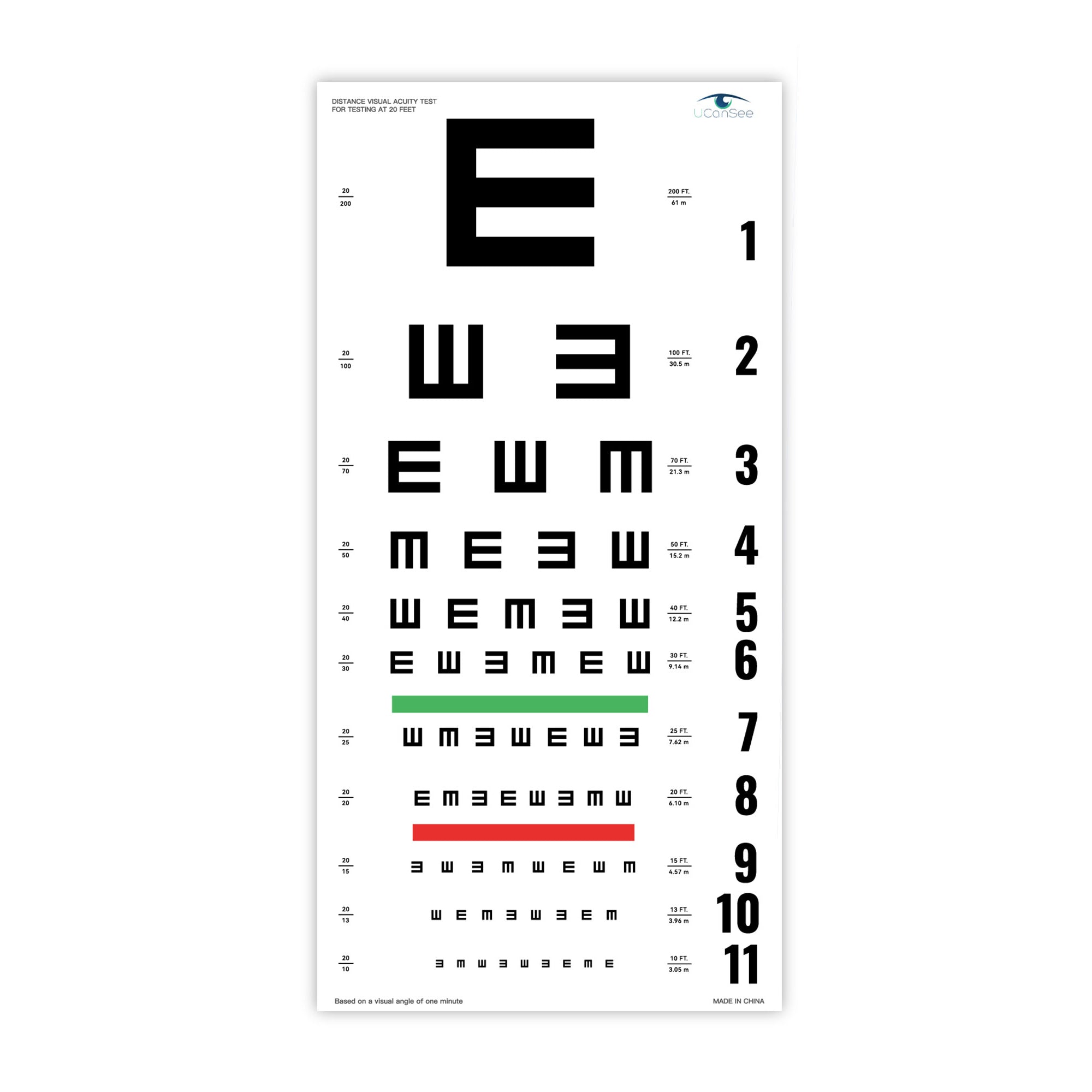 Buy Snellen Eye Chart, Eye Charts For Eye Exams 20 Feet With Wooden ...