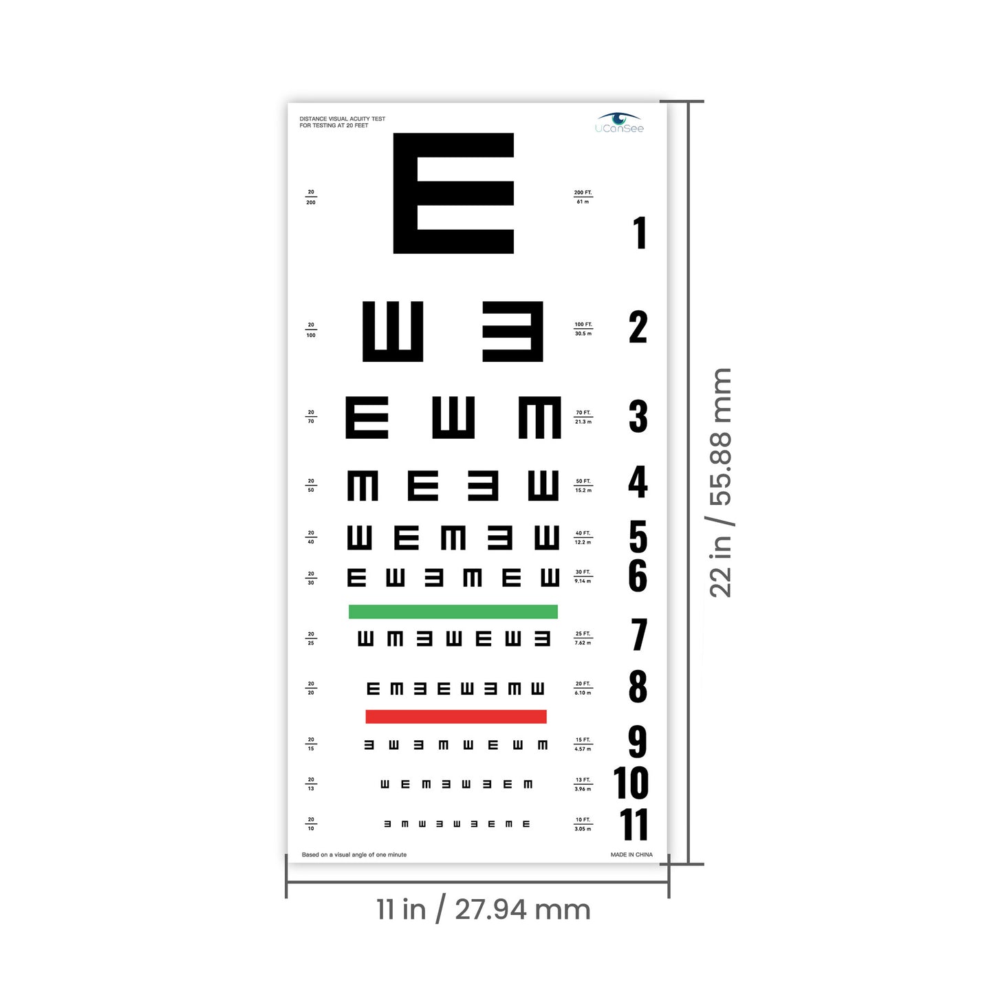 UCanSee E Eye Chart Visual Acuity Chart for Eye Exams 20 Feet (22x11 Inches)