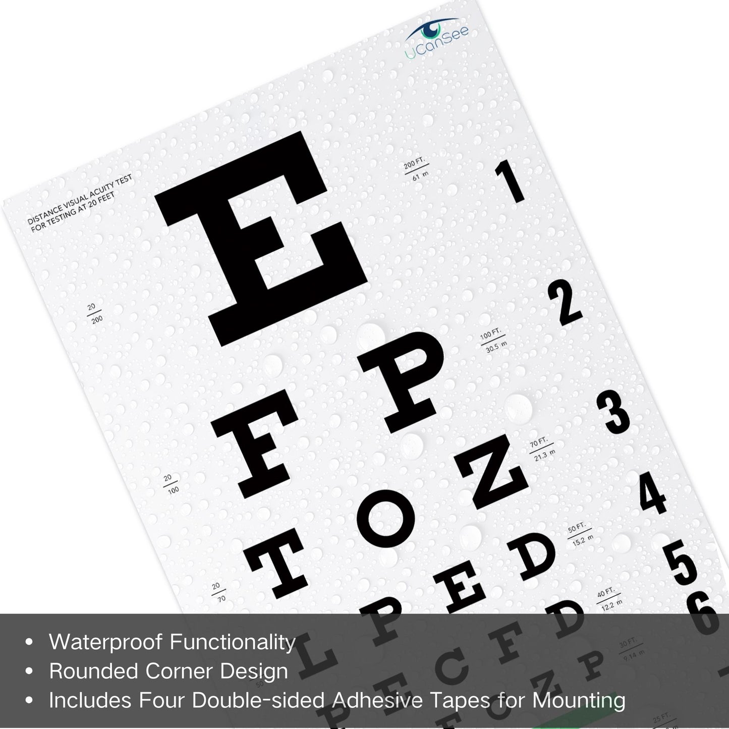 UCanSee Snellen Eye Chart Visual Acuity Chart (22x11 Inches) for Eye Exams 20 Feet