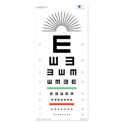 Tabla de agudeza visual UCanSee E con dial de astigmatismo para exámenes de la vista, 20 pies (11 x 24 pulgadas)