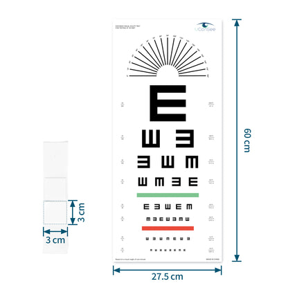Tabla de agudeza visual UCanSee E con dial de astigmatismo para exámenes de la vista, 20 pies (11 x 24 pulgadas)