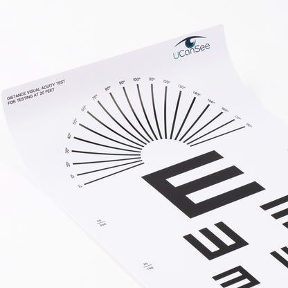 Tabla de agudeza visual UCanSee E con dial de astigmatismo para exámenes de la vista, 20 pies (11 x 24 pulgadas)