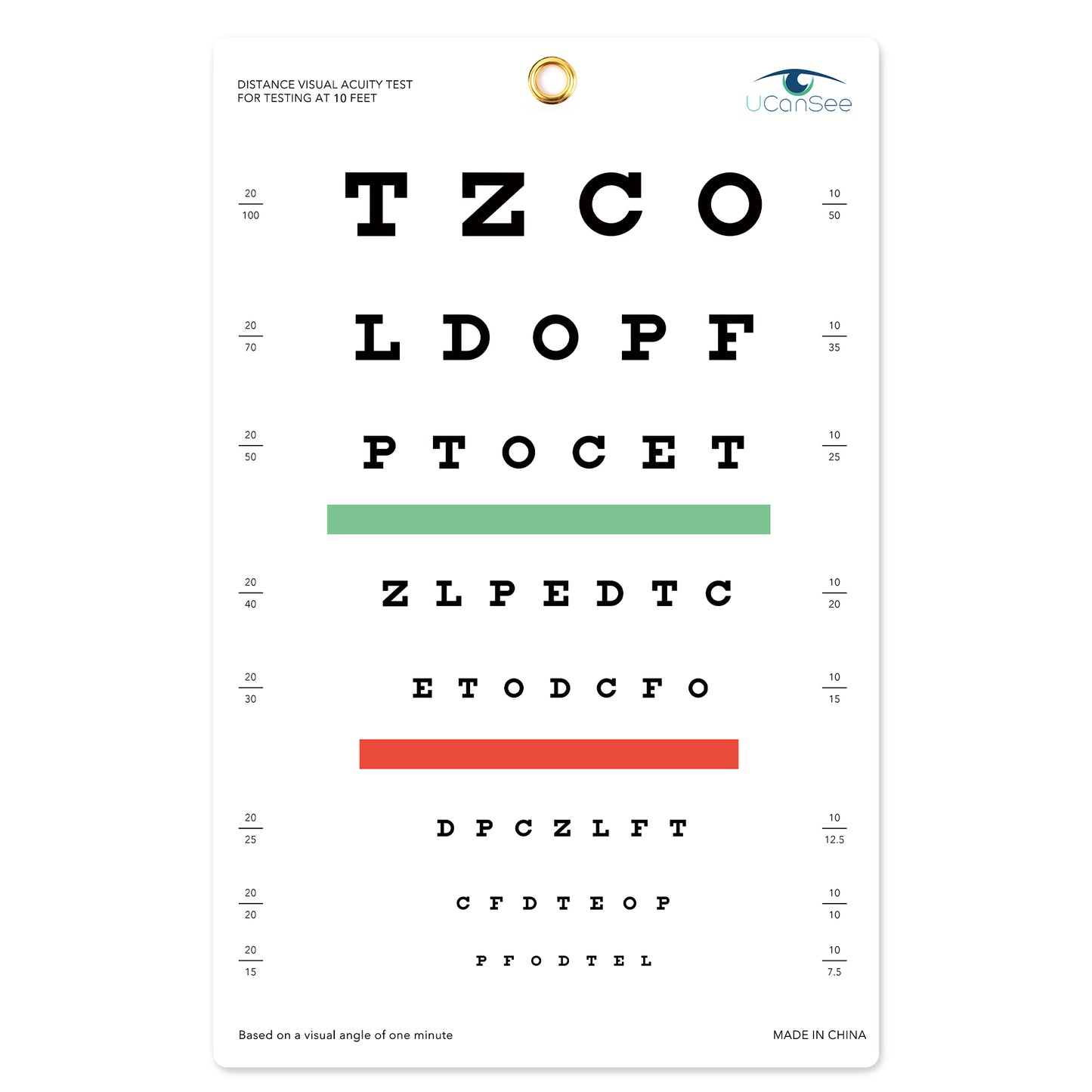 Tabla de agudeza visual de Snellen UCanSee para exámenes de la vista (10 pies, 9 x 14 pulgadas)