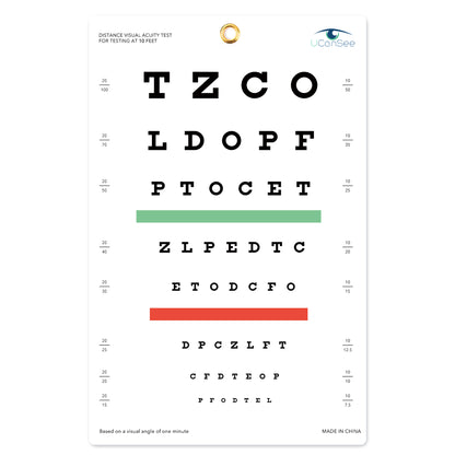 Tabla de agudeza visual de Snellen UCanSee para exámenes de la vista (10 pies, 9 x 14 pulgadas)