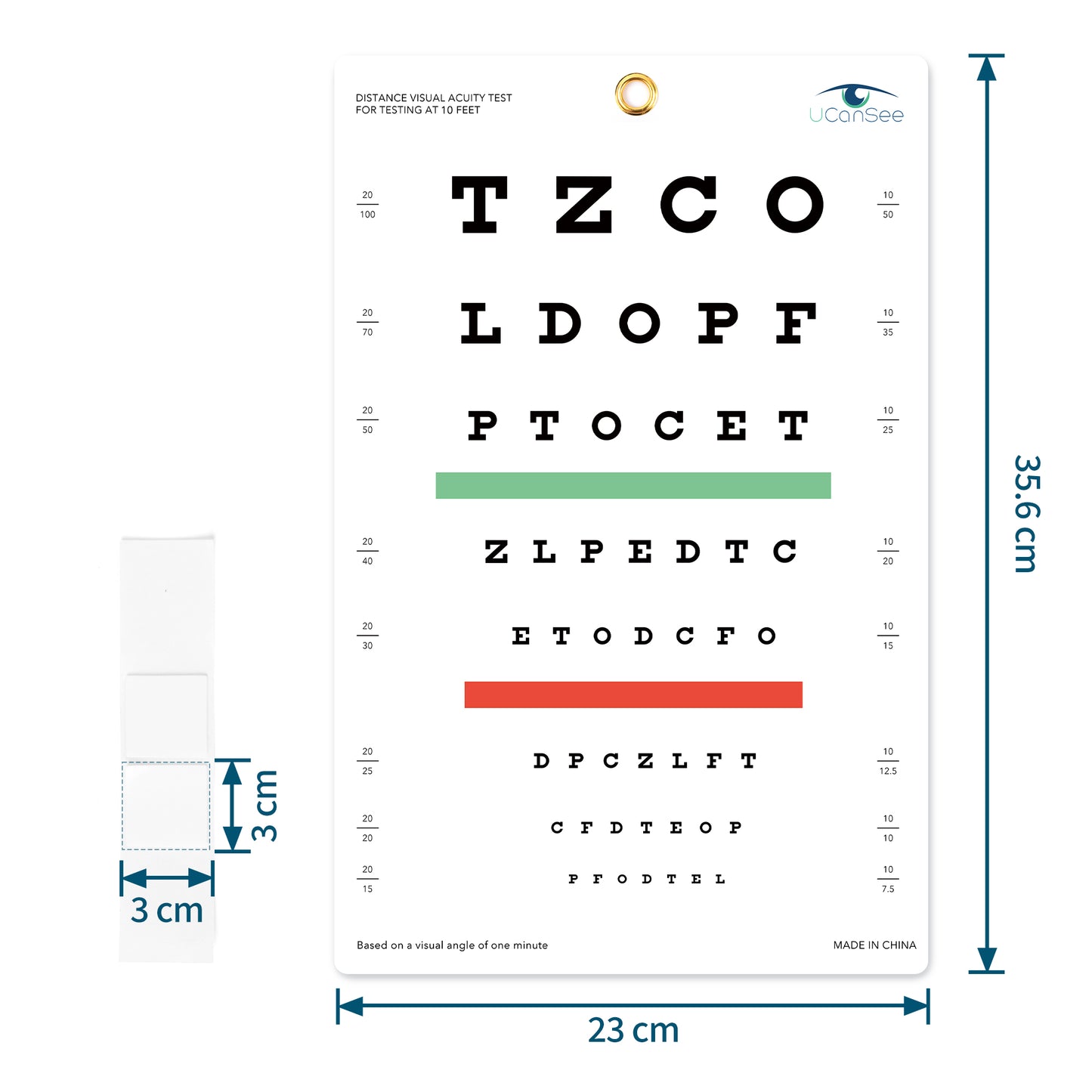 Tabla de agudeza visual de Snellen UCanSee para exámenes de la vista (10 pies, 9 x 14 pulgadas)