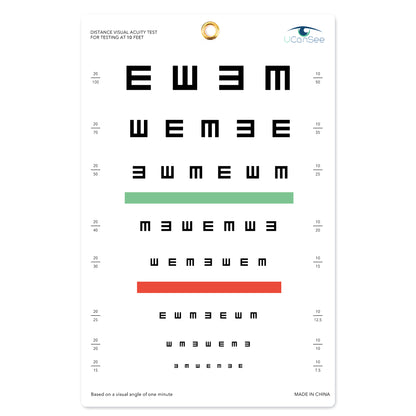 Tabla de agudeza visual UCanSee E para exámenes de la vista, 10 pies (9 x 14 pulgadas)